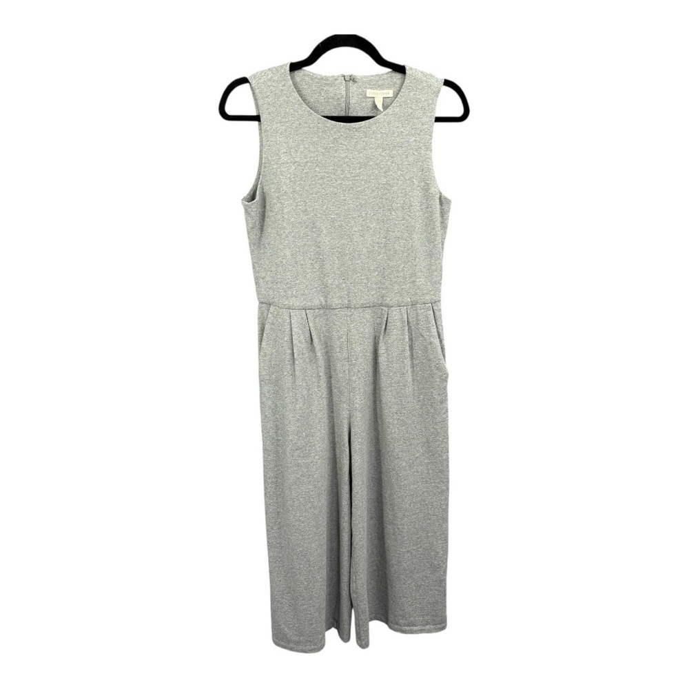 Eileen Fisher Moon Gray Organic Cotton Cropped Wide Leg Jumpsuit Size XS